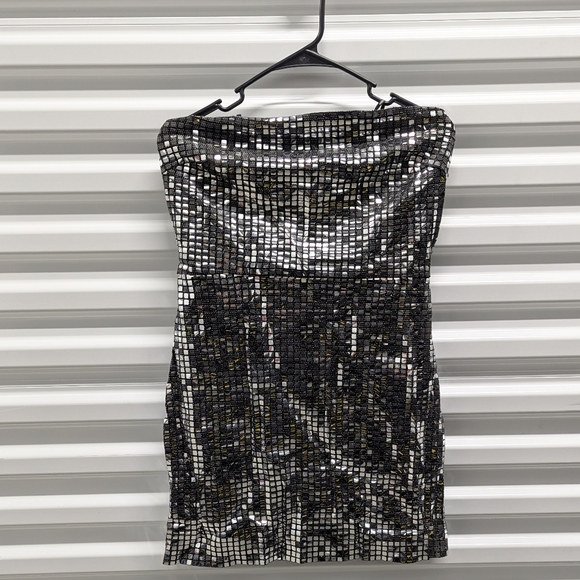 Forever 21 Dresses & Skirts - Forever 21 Gunmetal Sequin Mirror Mini Tube Dress NWT Size Large